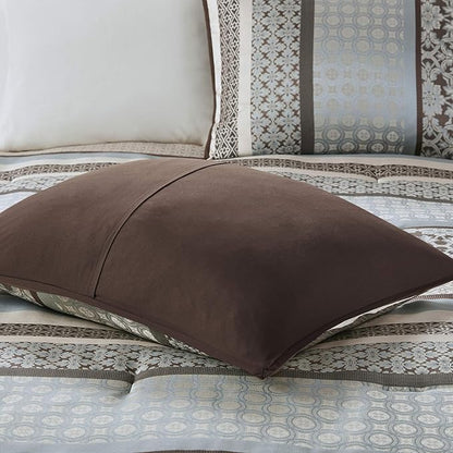 Madison Park Princeton Cozy Comforter Set - Luxurious Jaquard Traditional Damask Design, All Season Down Alternative Bedding with Matching Shams, Decorative Pillow, Cal King(104"x92"), Blue 7 Piece