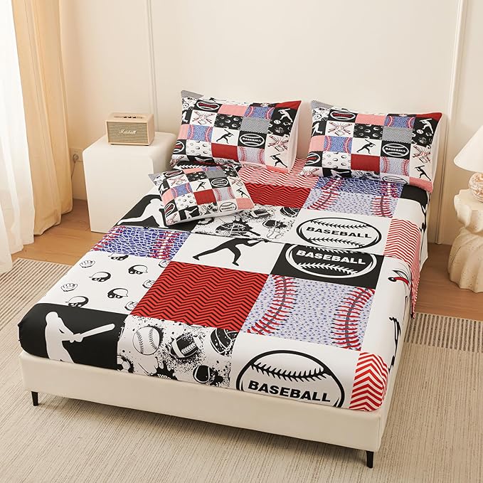 Namoxpa6 Pieces Baseball Comforter Sets,3D Sports Pattern,Decorative 6 Piece Bedding Sets with Comforter,Flat Sheet,Fitted Sheet,Throw Pillow Cover,Pillow Shams,Twin Size