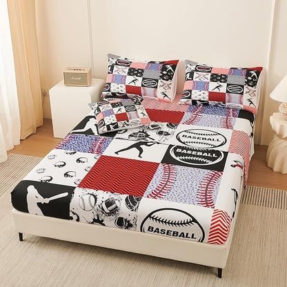 Namoxpa6 Pieces Baseball Comforter Sets,3D Sports Pattern,Decorative 6 Piece Bedding Sets with Comforter,Flat Sheet,Fitted Sheet,Throw Pillow Cover,Pillow Shams,Queen Size