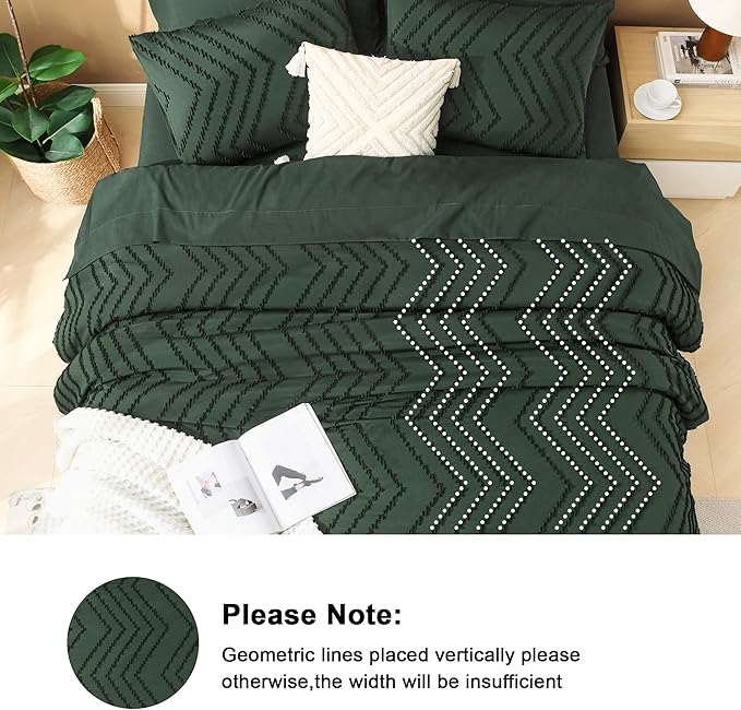 Litanika Forest Green King Size Comforter Set with Sheets - 7 Pieces Bed in a Bag King Boho Tufted Complete Bedding Sets with Comforter, Sheets, Pillowcases & Shams