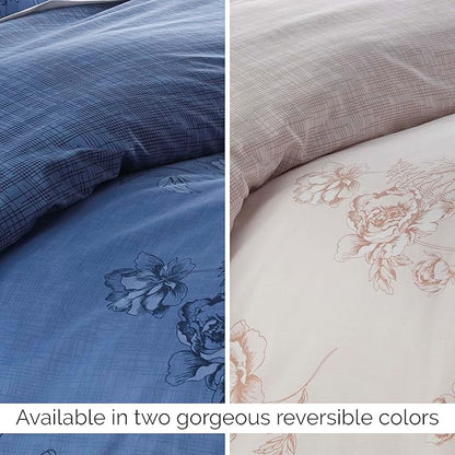 Southshore Fine Living, Inc. Comforter Full Size Set, Down Alternative Floral Comforter with Matching Shams, Reversible Print is 2 Colors in 1, Fits Full & Queen Beds, Blue & White