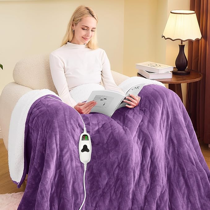 greenoak Heated Blanket Electric Full 72"X84", Heating Blankets with 10 Heat Levels 8 Hours Auto-Off, Soft Flannel Sherpa Fluffy House Warming Gifts for Grandma Seniors Momt, Wisteria