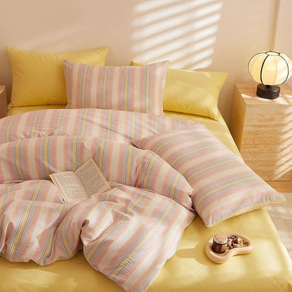 HighBuy Pink Blue Striped Comforter Twin XL Striped Comforter Set Geometric Stripes Bedding Comforter with 2 Pillowcases for Teen Boys Girls,Fluffy Soft Lightweight Comforter Sets