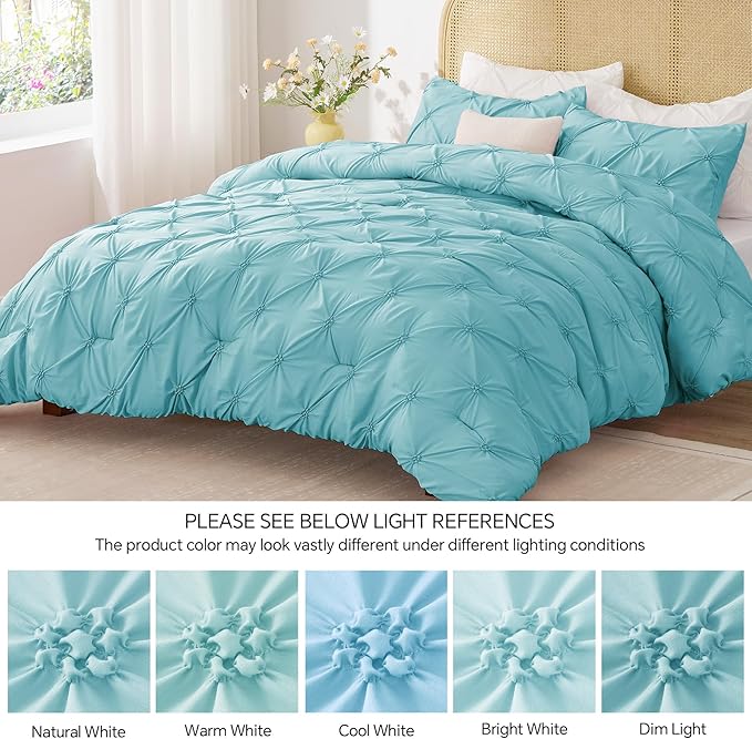 BEDELITE Macaron Blue Twin Comforter Set - 2 Peices Boho Pintuck Bedding Comforter Sets, Lightweight Soft & Warm Twin Bedding Sets with 1 Pillowcase for All Season