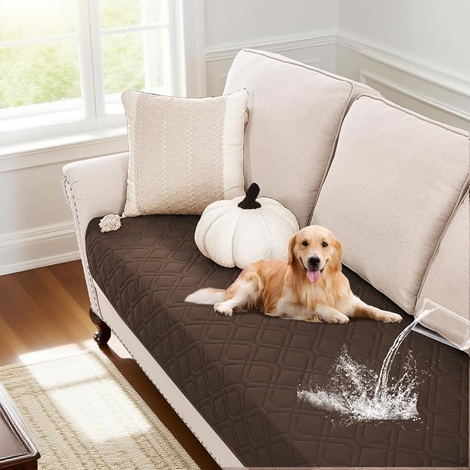 PrinceDeco Waterproof Couch Cover for Dogs Washable Dog Blanket for Bed Couch Sofa Outdoor Bed Cover with Non-Slip Back(32x82 Inch,Brown)
