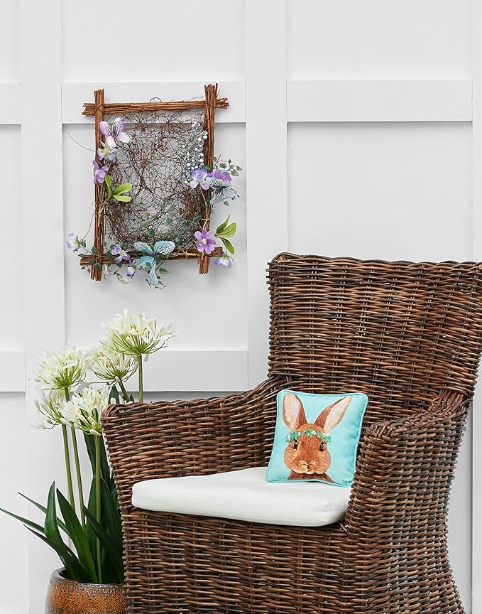 C&F Home Clover Crown Wreath Easter Bunny Rabbit Cotton Blend Small Petite Mini Printed Accent Pillow 8" x 8" Spring Springtime Home Living Room Sofa Couch Chair Bed Bedroom Decor Decoration 8" x 8"