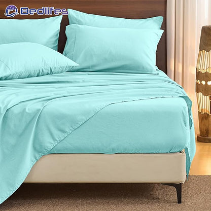 Bedlifes 100% French Pure Linen Sheets King Size Breathable and Cooling Flax Sheet Set Soft Durable and Moisture Wicking 16 Inch Deep Pocket-4 Piece(King,Teal)