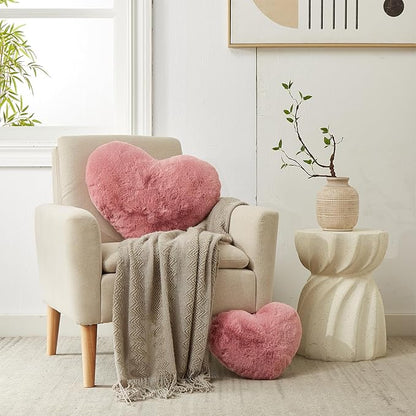 YRXRUS Heart Pillow, Rose Heart Pillows, Love Pillow Gifts, 14X17 Inch Large Heart Shaped Pillows, Faux Rabbit Fur Coquette Room Decor Throw Pillows, Living, Bedroom, Indoor Outdoor
