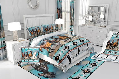 Aztec Comforter Set African Tribal Horse Printed Bedding Set,Farm Animals Duvet Insert Ethnic Tribe Arrow Dream Catcher Quilt Queen,Southwest Native Exotic Nordic Style Room Decor