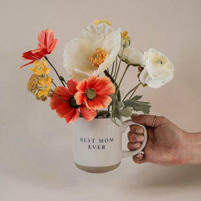 Sweet Water Decor Best Mom Ever Stoneware Coffee Mugs - 14Oz Cute Coffee Mugs for Hot and Cold Drinks - Dishwasher and Microwave Safe - Mothers Day Gift - Ideal for Tea & Espresso