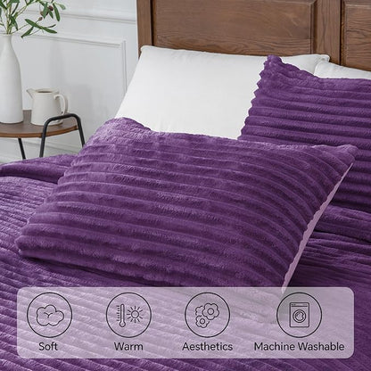 BEDELITE Fleece Twin Comforter Set -Super Soft & Warm Fluffy Purple Bedding, Luxury Fuzzy Heavy Bed Set for Winter with 1 Pillow case
