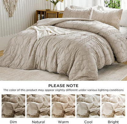 Andency Khaki Tufted Comforter Set Twin, 2 Pieces(1 Boho Comforter, 1 Pillowcase) Textured Farmhouse Bedding Set with Soft Microfiber Down Alternative Geometric Pattern
