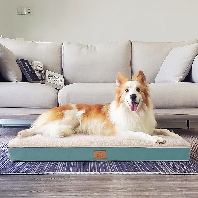 Sunheir Orthopedic Dog Beds for Small Dogs, Waterproof Puppy Bed with Removable Washable Cover, Non-Slip Bottom and Egg-Crate Foam, (Blue, 24.0" L x 16.0" W x 3.0" Th)