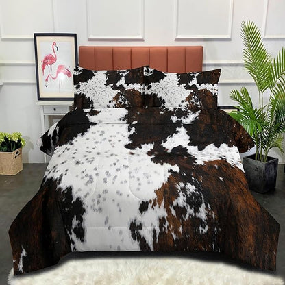 Tailor Shop 5PCS Cow Print Comforter Set Queen, Western Farmhouse Cow Print Bedding in A Bag