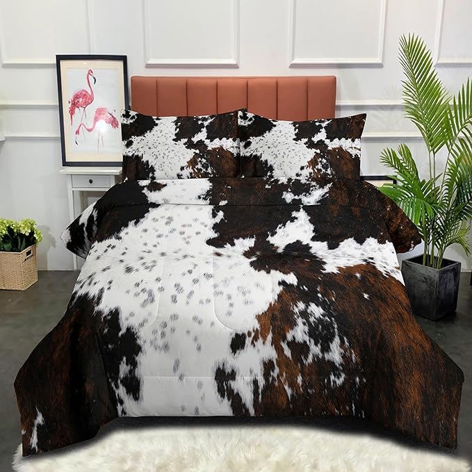 Tailor Shop 5PCS Cow Print Comforter Set Twin, Western Farmhouse Cow Print Bedding in A Bag