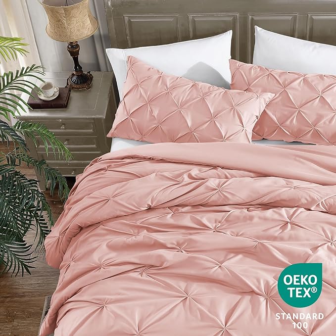 Cathay Home King Bedding - Pintuck 3-Piece Comforter and Sham Set - Ultra Soft & All Season Warmth - Rose Blush