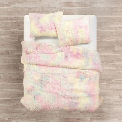 Lush Decor Emma Cozy Ultra Soft Rainbow Faux Fur Comforter 3 Piece Set Full/Queen Rainbow - Cute Bedding Set Queen Comforter - Kids Bedroom Decor