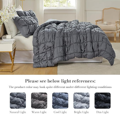 Amélie Home Twin Comforter Set, 2 Pieces Grey Bubble Bedding Set for All Season, Ultra Soft Cozy Comforter, Farmhouse Luxury Gift for Women Home Decor