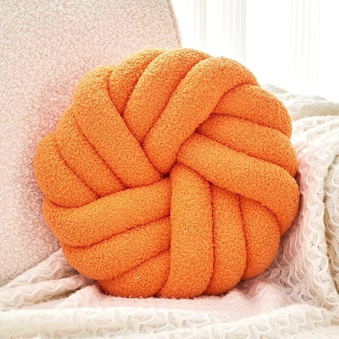 Uvvyui Knot Pillows, 14 Inch Decorative Throw Pillows Round Pillows Cushion, Soft Handmade Knotted Ball Pillow Plush Cushion Home Decor for Bed Couch Living Room (Orange, 14 Inch)