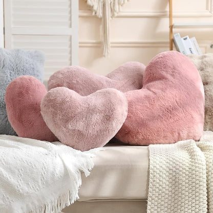 EastTree Valentines Heart Pillows, Dusty Pink Heart Shaped Pillows, Love Throw Pillows Gifts, Soft Faux Rabbit Fur Cute Pillows, Women Girls Kid Room Decor 10x13 Inch