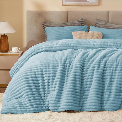 BEDELITE Fleece Twin Comforter Set -Super Soft & Warm Fluffy Light Blue Bedding, Luxury Fuzzy Heavy Bed Set for Winter with 1 Pillow case
