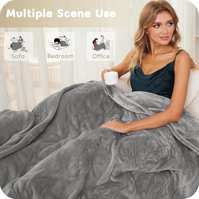 Electric Heated Blanket Full Size 72"×84", Luxurious Breathable Flannel with 4 Heat Settings, 10-Hour Auto Shut-Off & Overheat Protection, for Bed & Couch, Cozy Gift - Light Grey