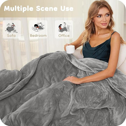 Electric Heated Blanket Full Size 72"×84", Luxurious Breathable Flannel with 4 Heat Settings, 10-Hour Auto Shut-Off & Overheat Protection, for Bed & Couch, Cozy Gift - Light Grey