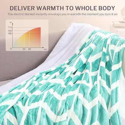 VENTIMI Electric Blanket Heated Throw, 62" x 84" Heated Blanket with 9 Heat Levels & 2 to 10 Hours Auto Off, Fast Heating Blankets with ETL & FCC Certification, Green