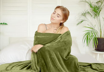 Utopia Bedding Fleece Blanket Queen Size Olive 300GSM Luxury Fuzzy Soft Anti-Static Microfiber Bed Blanket (90x90 Inch)