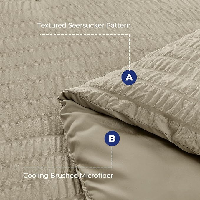 HYMOKEGE Linen Twin Comforter Set Seersucker 5 Pieces, All Season Luxury Bed in a Bag for Bedroom, Bedding Set with Comforter, Sheets, Pillowcase & Sham