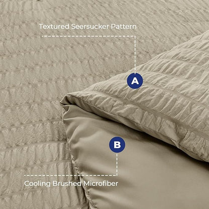 HYMOKEGE Linen Twin Comforter Set Seersucker 5 Pieces, All Season Luxury Bed in a Bag for Bedroom, Bedding Set with Comforter, Sheets, Pillowcase & Sham