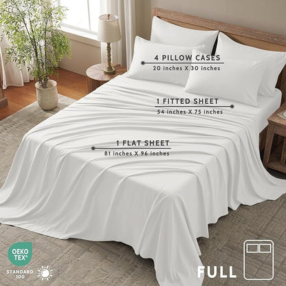 Full Size Bed Sheets - 6 Piece Soft Microfiber and Wrinkle Free Sheets - Easy Care, Extra Soft, Cooling Sheets - 1 Deep Pocket Fitted Sheet 1 Flat Sheet and 4 Pillowcases (Full White)
