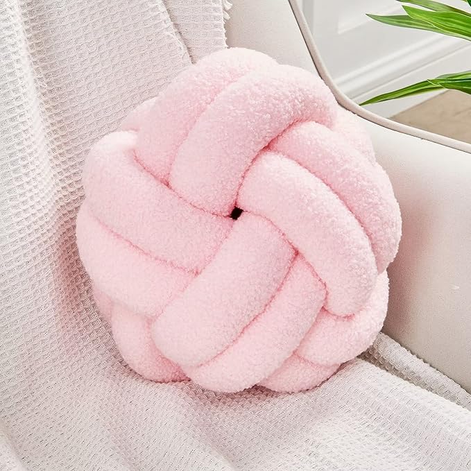 Uvvyui Knot Pillow Ball, Soft Pink Home Decor Knotted Pillows, Handmade Round Plush Throw Pillow, Aesthetic & Cute Large Decorative Pillows for Bed, Floor, Couch, Bedroom Home Decor 8 inches