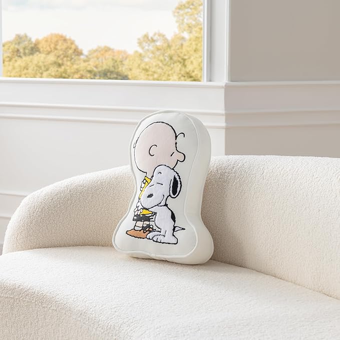 Berkshire Peanuts® Plush Throw Pillow, Gift Idea, Snoopy Cute Character Shaped Cushion, Soft Cozy Decor for Bed Couch Chair(75th Charlie Brown + Snoopy Hugs Pillow All Colorways, 15.5’’ L)