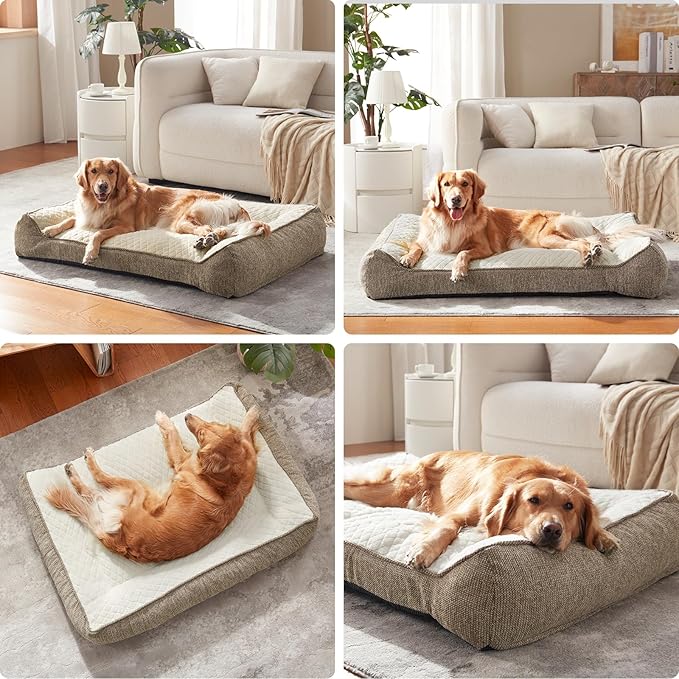 JOEJOY Orthopedic Dog Bed Medium Sized Dogs, Extra Thick Supportive Big Dog Couch Bed with Sides, Ultra Soft Pet Bed Sofa, Beige, 35''x25''