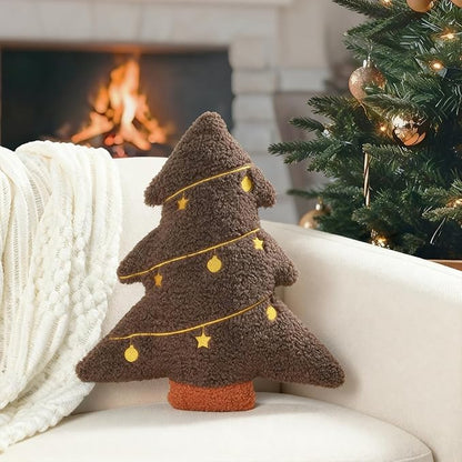 Artmag Christmas Pillow, Decorative Christmas Tree Pillow Stuffed Tree Shaped Embroidered Star Ball Bedroom Xmas Plush for Party Home Decorations 15.5" x 14.5" Brown