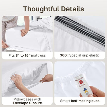 California Design Den 100% Egyptian Cotton Sheets King Size Set - Certified Authentic Luxury King Size Sheets Set, Deep Pockets, Soft Sateen Breathable & Durable Bedding - White