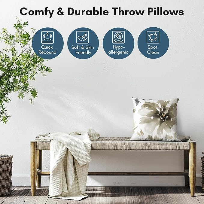 Americanflat 14x14 Throw Pillow with Sewn-in Insert - All-in-One Decorative Pillows - No Cover Needed - Soft and Durable Cushion for Bed or Sofa - Polyester - Sepia