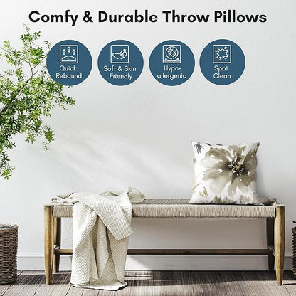 Americanflat 14x14 Throw Pillow with Sewn-in Insert - All-in-One Decorative Pillows - No Cover Needed - Soft and Durable Cushion for Bed or Sofa - Polyester - Sepia