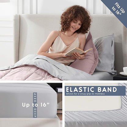 Nestl 5 Piece Twin Comforter Set – Blush Pink Reversible Bed in a Bag – Complete Twin Size Bedding Set with Sheets, Pillowcase and Sham
