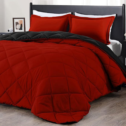 downluxe California King Comforter Set - Red and Black Cal King Comforter Set, Soft Bedding Sets for All Seasons - 3 Pieces - 1 Comforter (104"x96") and 2 Pillow Shams(20"x36")