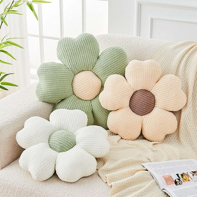 Flower Throw Pillow, Cute Flower Shaped Pillow Decorative Throw Pillow for Bed Couch, Soft Daisy Pillows Floor Seating Cushion Cushions (19.6 Inch Sage Green)