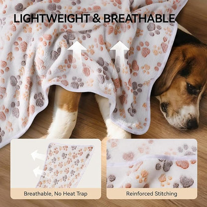 LINENLUX 1 Pack 3 Blankets Super Soft Fluffy Premium Fleece Dog Blankets for Puppy Cat Pet Blanket Flannel Throw Warm Sleep Dog Paw 40x31 inches
