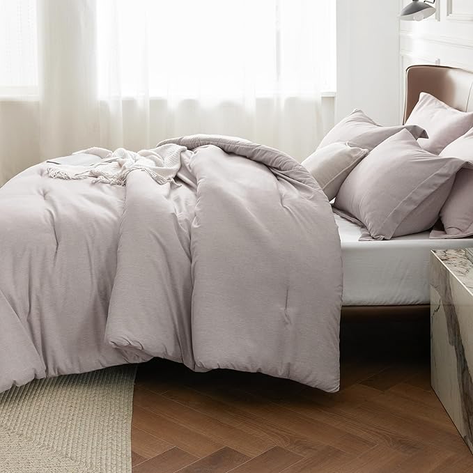Bedsure Queen Comforter Set - Taupe Soft Bedding for All Seasons, Cationic Dyed Bed Set, 3 Pieces, 1 Queen Size Comforter (90"x90") and 2 Pillow Shams (20"x26"+2")