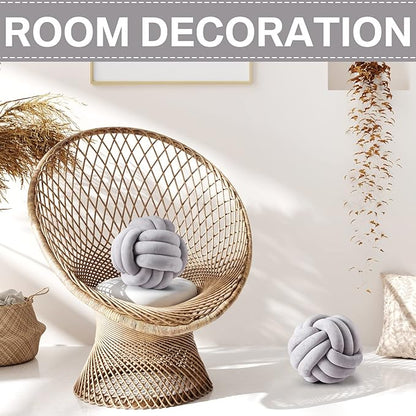 Namalu 2 Pcs Soft Knot Pillow Ball, Decorative Round Throw Knotted Pillows Cushion, Handmade Stuffed Ball Pillows for Winter Bedroom Sofa Couch Home Decor(10.6 Inches,Light Gray)