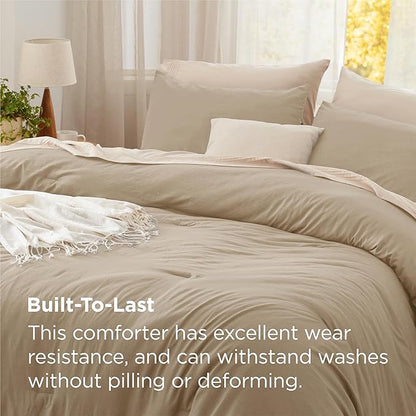 Bedsure Oversized King Comforter Set, Khaki Soft Prewashed Bedding for All Seasons, 3 Pieces GentleSoft™ Bed Set, 1 Lightweight Comforter (120"x98") and 2 Pillowcases (20"x36")