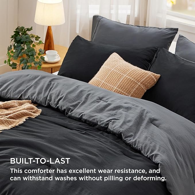 Bedsure King Comforter Set, Black Grey Soft Prewashed Bedding for All Seasons, 3 Pieces GentleSoft™ Bed Set, 1 Lightweight Comforter (104"x90") and 2 Pillowcases (20"x36")