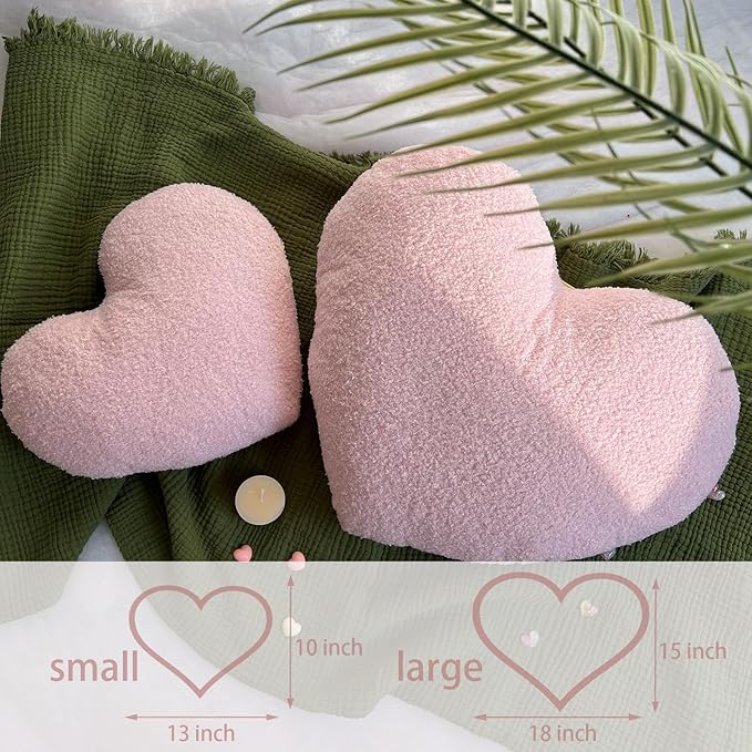 EastTree Heart Pillows, Pink Heart Shaped Pillows, Love Throw Pillows, Cute Sherpa Heart Decor, Small Fluffy Pillows, Women Girls Living Bedroom Home Decoration 10x13 Inch
