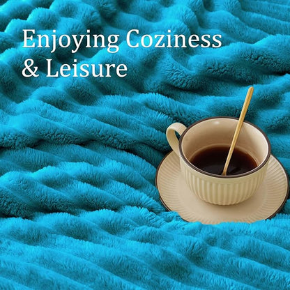 BEDELITE Fleece Throw Blanket for Couch - 300GSM Soft & Warm Fluffy Teal Blanket, Decorative and Giftable Striped Blankets for Women, Men, 50"x60"
