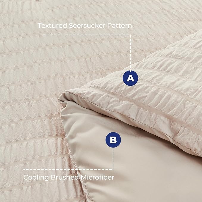 HYMOKEGE Beige Twin XL Comforter Set Seersucker 5 Pieces, All Season Luxury Bed in a Bag for Bedroom, Bedding Set with Comforter, Sheets, Pillowcase & Sham